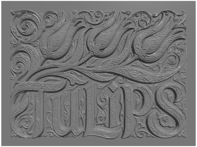 subject: tulips; style: Ottoman Iznik; text: 'TULIPS'